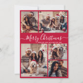 Cartes Pour Fêtes Annuelles Script moderne Rouge 5 photo Collage Noël (Devant)