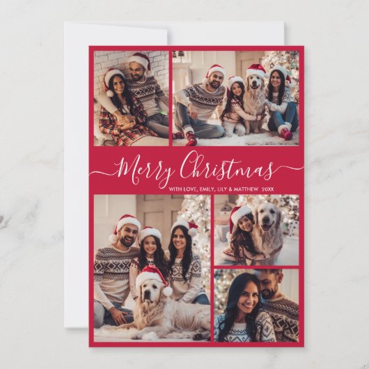 Cartes Pour Fêtes Annuelles Script moderne Rouge 5 photo Collage Noël (Devant)