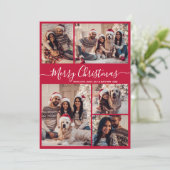Cartes Pour Fêtes Annuelles Script moderne Rouge 5 photo Collage Noël (Debout devant)