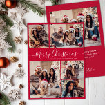 Cartes Pour Fêtes Annuelles Script moderne Rouge 5 photo Collage Noël<br><div class="desc">Simple Moderne Élégante Calligraphie Rouge 5 Photo Collage Joyeux Script de Noël Carte de vacances. Ce modèle festif, minimaliste, fantaisiste cinq (5) photo vacances carte de voeux avec une jolie grille photo collage et dit "Joyeux Noël"! Le texte de salutation "Joyeux Noël" est écrit dans une belle main lettré tourbillonnant...</div>