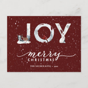 Cartes Pour Fêtes Annuelles Script moderne rouge élégant JOIE Neige hiver Supe
