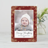 Cartes Pour Fêtes Annuelles Script moderne rouge élégant Snowflakes Bokeh Over (Debout devant)