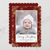 Cartes Pour Fêtes Annuelles Script moderne rouge élégant Snowflakes Bokeh Over (Devant / Derrière)