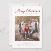 Cartes Pour Fêtes Annuelles Script moderne Rouge Green Checks Photo de Noël (Devant)