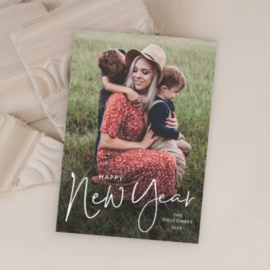 Cartes Pour Fêtes Annuelles Script moderne Simple Photo Nouvel An