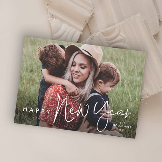 Cartes Pour Fêtes Annuelles Script moderne Simple Photo Nouvel An