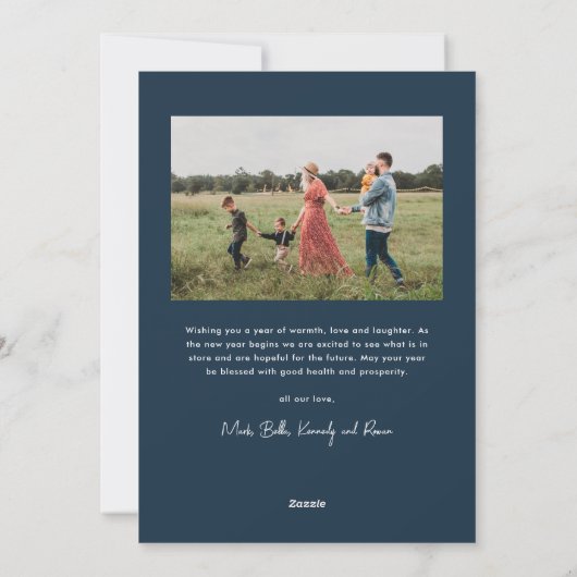 Cartes Pour Fêtes Annuelles Script moderne Simple Photo Nouvel An (Dos)