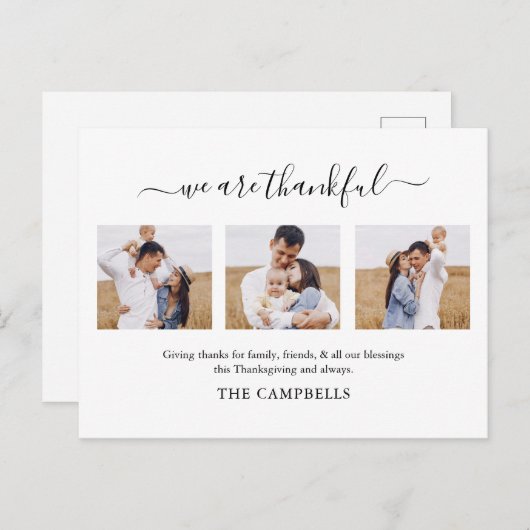 Cartes Pour Fêtes Annuelles Script moderne Thanksgiving Photo (Devant / Derrière)