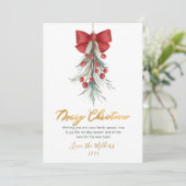 Cartes Pour Fêtes Annuelles Script moderne verdure Baies rouges Noël (Debout devant)