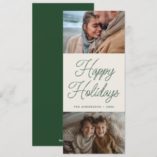 Cartes Pour Fêtes Annuelles Script moderne Vert Deux photos grand Noël