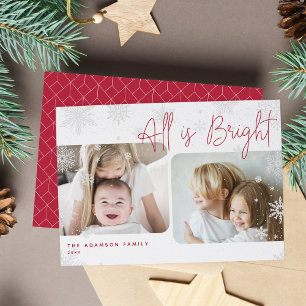Cartes Pour Fêtes Annuelles Script neige 2 Photo All is Bright Holiday Card
