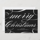 Cartes Pour Fêtes Annuelles Script noir élégant fleuri Joyeux Noël (Devant)