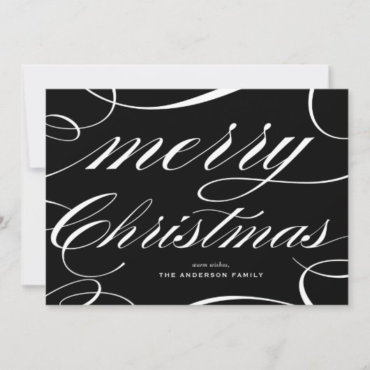 Cartes Pour Fêtes Annuelles Script noir élégant fleuri Joyeux Noël (Devant)