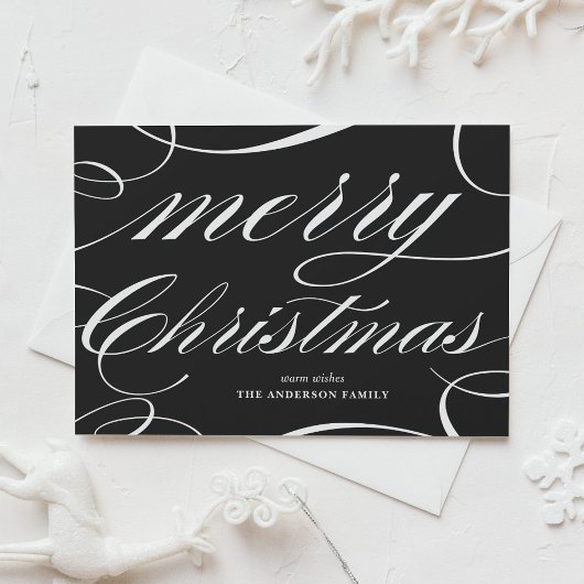 Cartes Pour Fêtes Annuelles Script noir élégant fleuri Joyeux Noël