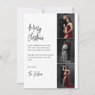 Cartes Pour Fêtes Annuelles Script noir et blanc minimaliste 3 bandes photo