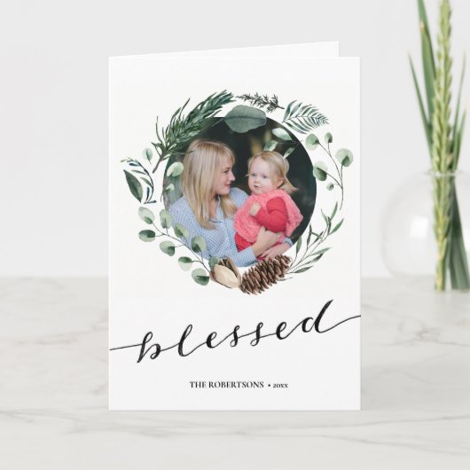 Cartes Pour Fêtes Annuelles Script noir moderne Élégant Foliage Eucalyptus (Devant)