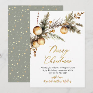 Cartes Pour Fêtes Annuelles Script or Botanique non photo Joyeux Noël