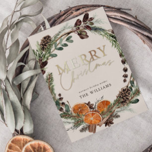 Cartes Pour Fêtes Annuelles Script or moderne Citrus couronne Noël