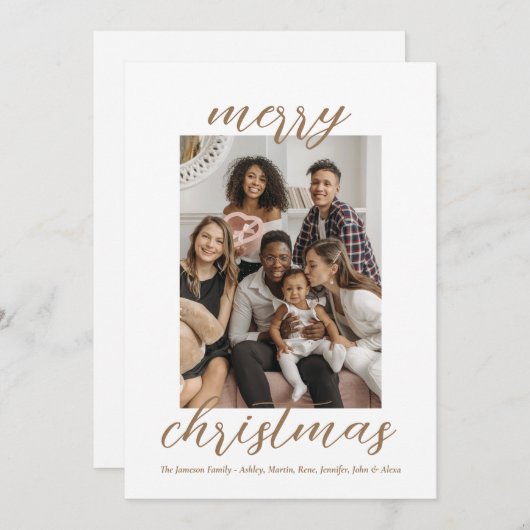 Cartes Pour Fêtes Annuelles Script Or moderne Famille de Noël élégante (Devant / Derrière)