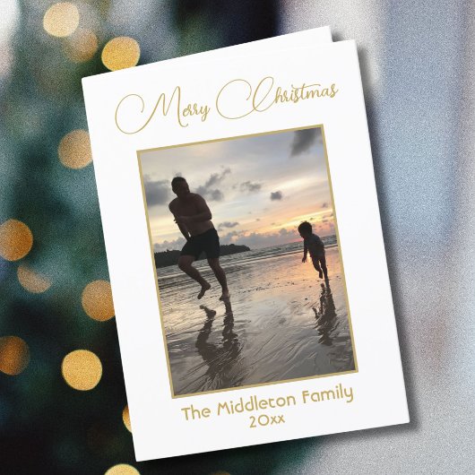 Cartes Pour Fêtes Annuelles Script Or moderne Joyeux Noël Photo Grey