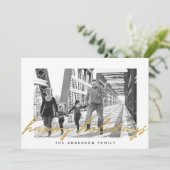 Cartes Pour Fêtes Annuelles Script Or moderne Joyeux Vacances Superposition ph (Debout devant)