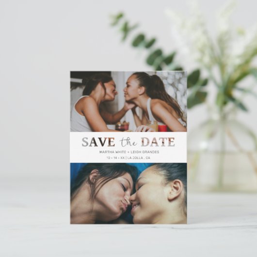 Cartes Pour Fêtes Annuelles Script photo personnalisé du Mariage d'effet de pa (Debout devant)