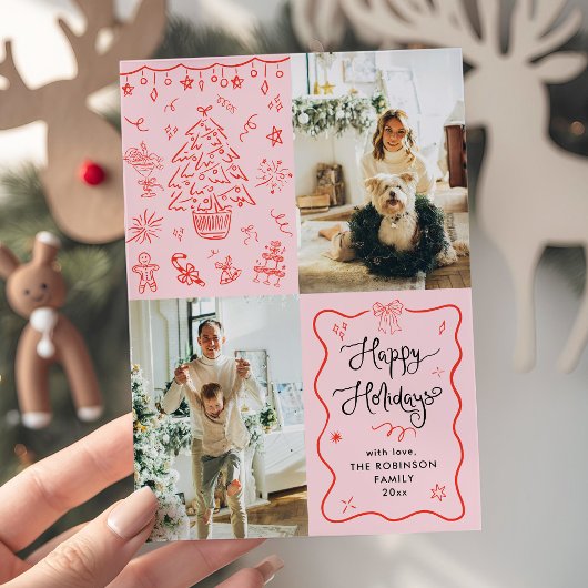 Cartes Pour Fêtes Annuelles Script Quirinal Retro Joyeux Noël Bows 2 Photo