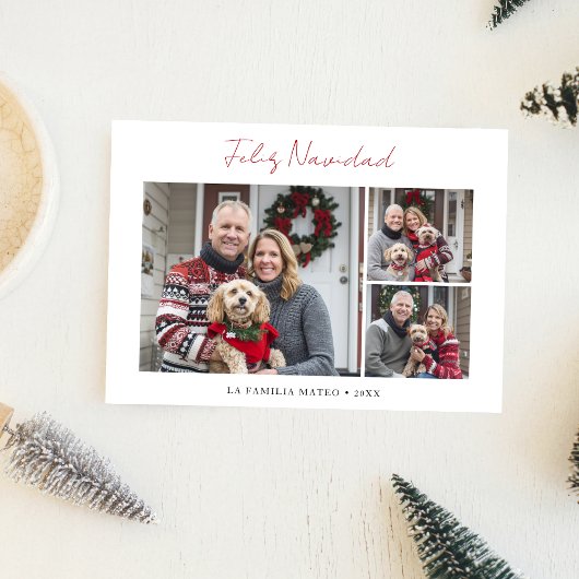 Cartes Pour Fêtes Annuelles Script Red Feliz Navidad 3 Photo Noël espagnol