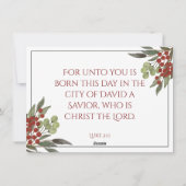 Cartes Pour Fêtes Annuelles Script religieux moderne Red Holly Photo de Noël (Dos)