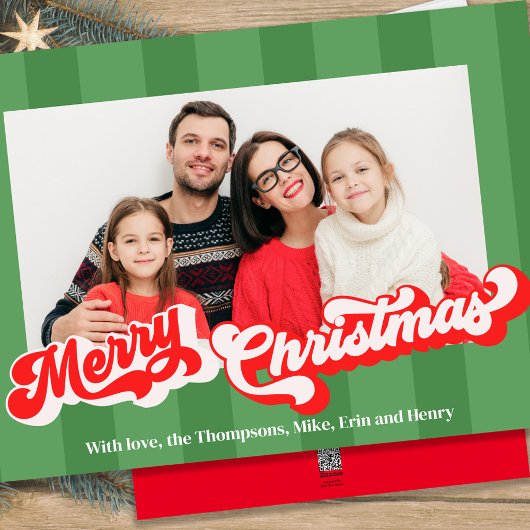 Cartes Pour Fêtes Annuelles Script rétro rouge et vert multi-photo