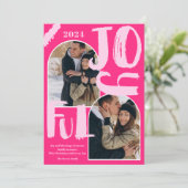 Cartes Pour Fêtes Annuelles Script rose rétro 2 photos arche Joyful Noël (Debout devant)