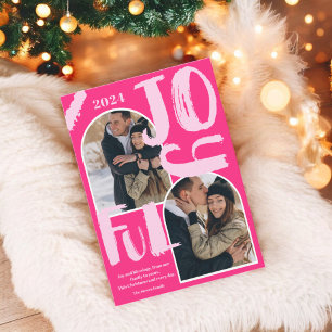 Cartes Pour Fêtes Annuelles Script rose rétro 2 photos arche Joyful Noël