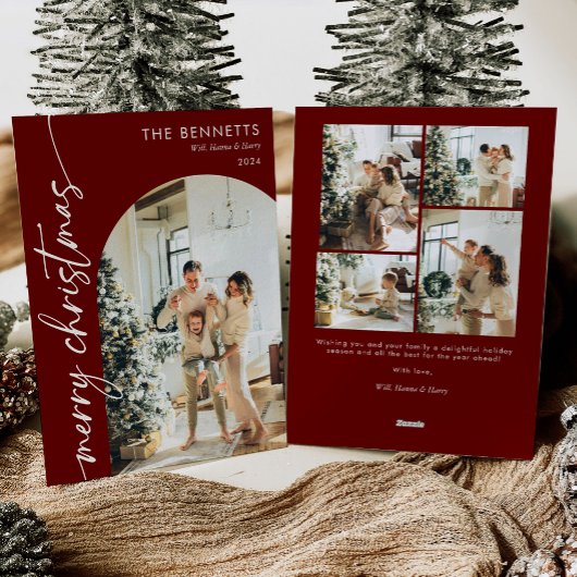 Cartes Pour Fêtes Annuelles Script rouge moderne Joyeux Arche de Noël Photo