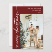 Cartes Pour Fêtes Annuelles Script rouge moderne Joyeux Noël 5 Photo (Devant)