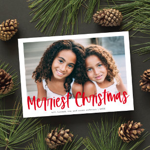 Cartes Pour Fêtes Annuelles Script rouge moderne Merriest Christmas Photo Holi