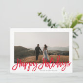 Cartes Pour Fêtes Annuelles Script rouge moderne Noël une photo (Debout devant)