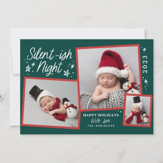 Cartes Pour Fêtes Annuelles Script Silent Night 3 Photo Collage (Devant)