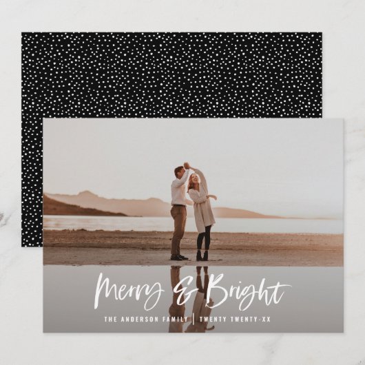 Cartes Pour Fêtes Annuelles Script typographique moderne photo noire Noël (Devant / Derrière)