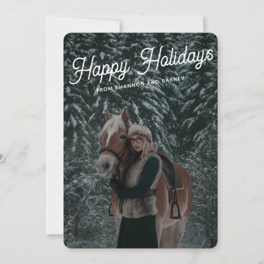 Cartes Pour Fêtes Annuelles Script vert foncé moderne photo équitation équestr (Devant)