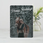 Cartes Pour Fêtes Annuelles Script vert foncé moderne photo équitation équestr (Debout devant)