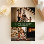 Cartes Pour Fêtes Annuelles Script vert moderne Joyeux vacances Photo de Noël