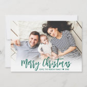 Cartes Pour Fêtes Annuelles Script vert moderne Simple 2 Photo Noël (Devant)