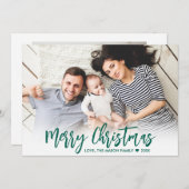 Cartes Pour Fêtes Annuelles Script vert moderne Simple 2 Photo Noël (Devant / Derrière)