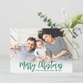 Cartes Pour Fêtes Annuelles Script vert moderne Simple 2 Photo Noël (Debout devant)