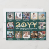 Cartes Pour Fêtes Annuelles Script What a Year ! 12 Photo Collage Vert & Or (Devant)