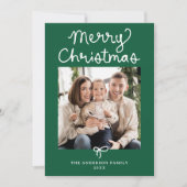 Cartes Pour Fêtes Annuelles Script Whimsical Bow Green Christmas 5 Photo (Devant)