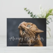 Cartes Pour Fêtes Annuelles Script Whimsical Meowy Photo de chat de Noël (Debout devant)