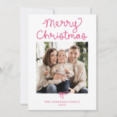 Cartes Pour Fêtes Annuelles Script Whimsical Pink Bow Christmas 5 Photo (Devant)