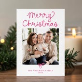 Cartes Pour Fêtes Annuelles Script Whimsical Pink Bow Christmas 5 Photo