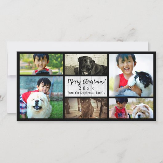 Cartes Pour Fêtes Annuelles Script White Wood Six Photo Collage Noël (Devant)